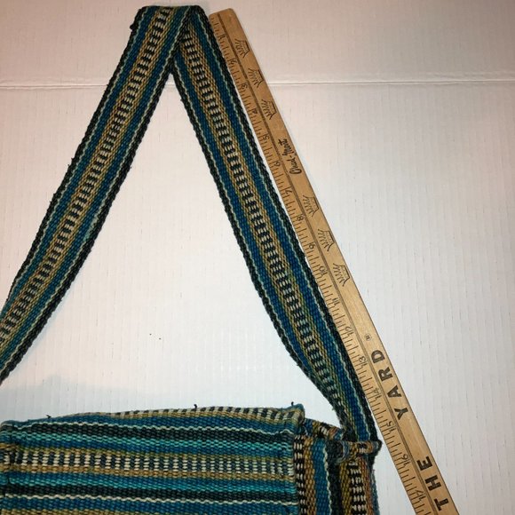 Boho Woven Flap Front Blue Stiped Shoulder Strap Bag - Picture 10 of 12